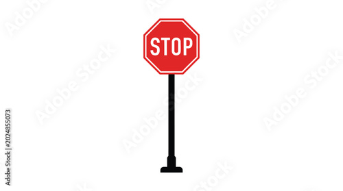 Bild auf Leinwand Red octagonal stop sign with black pole on a white background silhouette