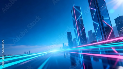 Futuristic city skyline with neon lights