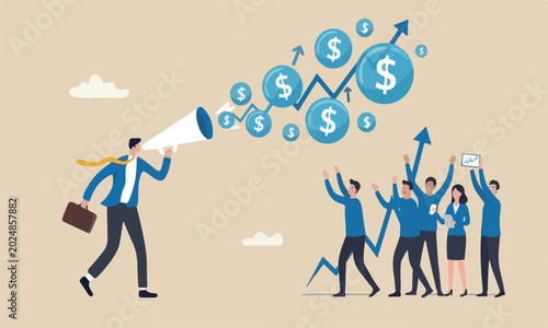 Fotografija Stock marke meeting or overvalued company concept, greedy businessman investor b