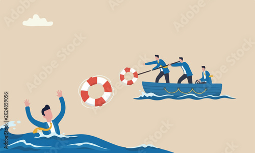 Photos Help in business problem, emergency lifebuoy concept, hopeless businessman drown
