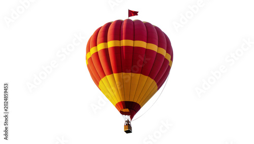 Foto Isolated red and yellow hot air balloon with a basket, a vibrant colorful flying