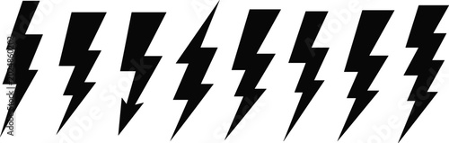 Bild auf Leinwand Black lightning bolt silhouette vector set with sharp thunder shapes for energy,