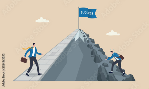 Obraz na płótnie success to reach business goal concept, businessmen compete easy and hard way to