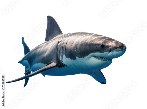 Canvastavla Isolated great white shark marine predator swimming with formidable jaws and raz
