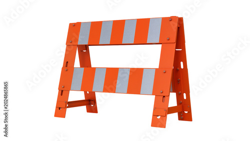 Fotografie Isolated orange traffic safety barricade with reflective tape for construction z