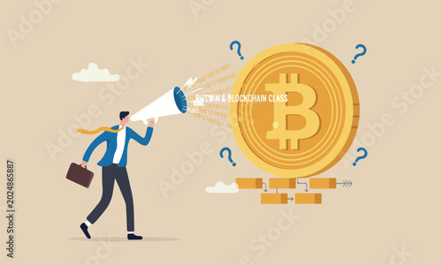 Tableau sur toile What is Bitcoin and blockchain technology, knowledge or crypto currency technolo