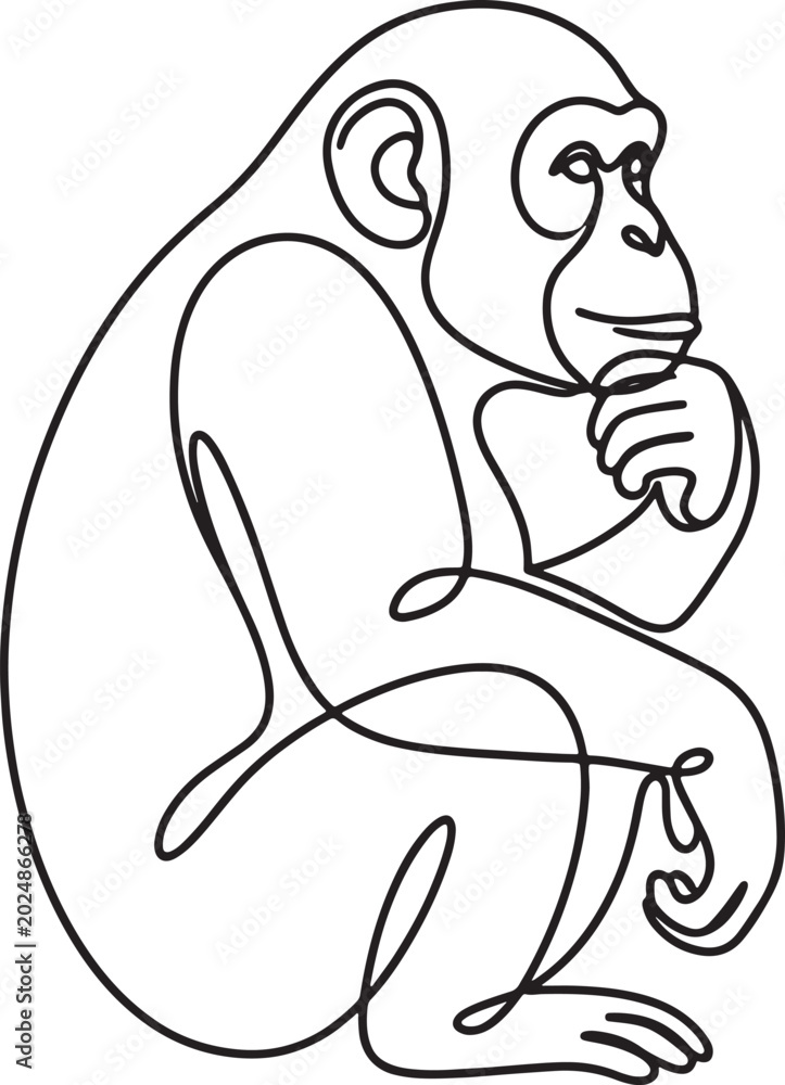 Fototapeta premium monkey sitting and thinking with hand on chin