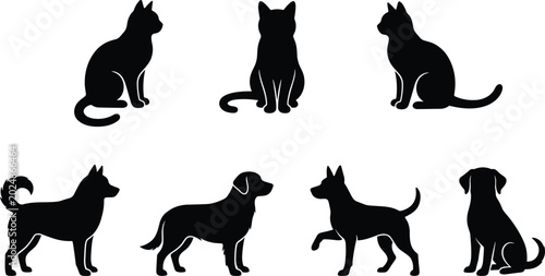 Fotografia Cat and Dog Silhouette Vector Set for Pet Design and Animal Illustration Project