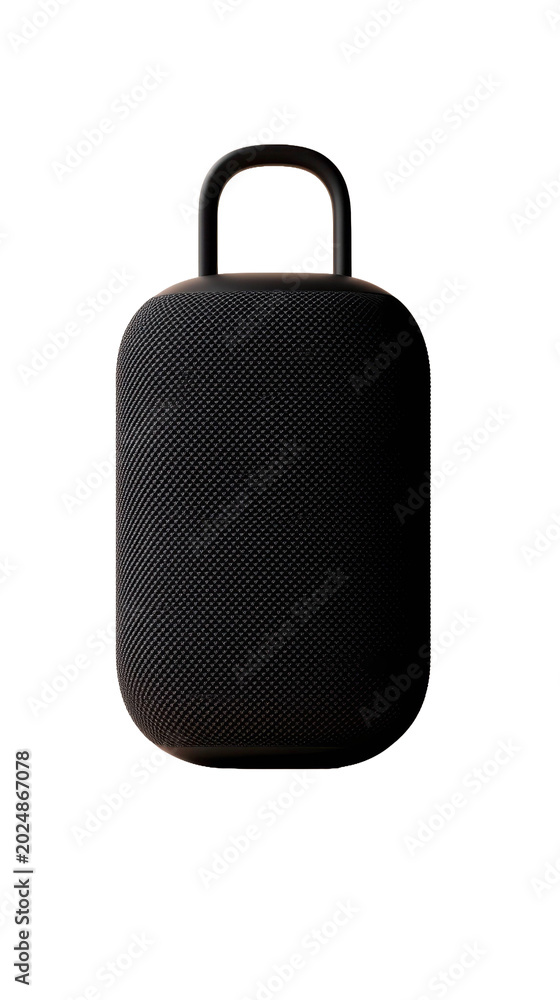 Naklejka premium Portable speaker with handle on transparent background. Modern audio technology.