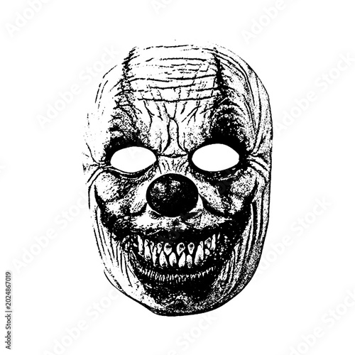 Schilderij op canvas Creepy clown mask with menacing smile and white eyes halloween character nightma