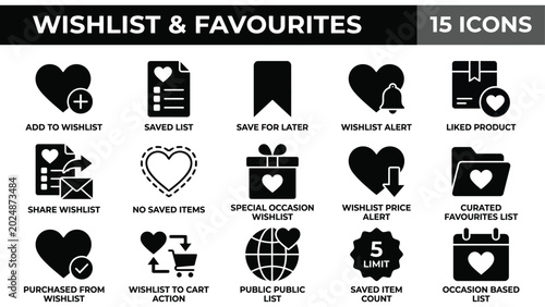 Cuadro en lienzo Ecommerce icon set with wishlist and favourites symbols