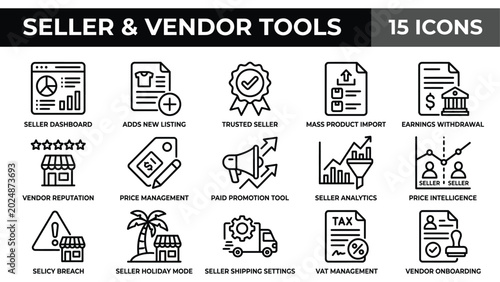 Cuadro en lienzo Ecommerce icon set for business and seller tools