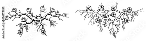 Foto Surreal branches with many eyeballs growing in detailed line art style