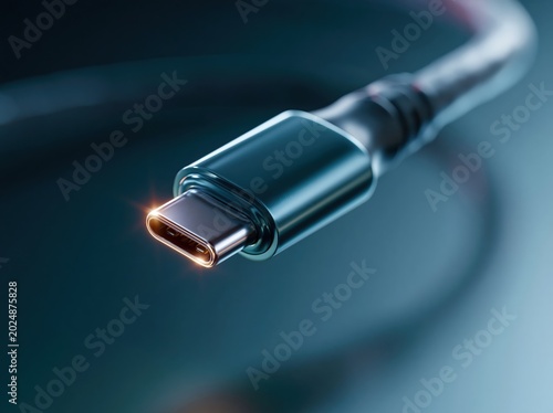 Close-up of a glowing USB-C connector on a dark background