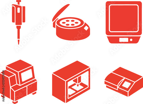 Lab automation and robotics icons featuring pipette centrifuge sequencer