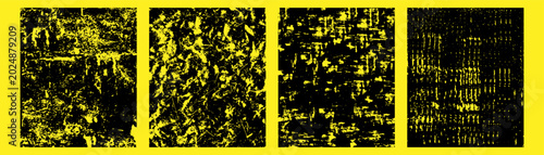 Konstfotografi Collection of four black and yellow grunge textures on bright yellow background
