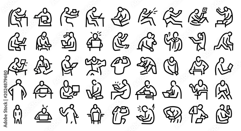 Fototapeta premium Collection of Hand Drawn Figures in Various Poses and Activities.