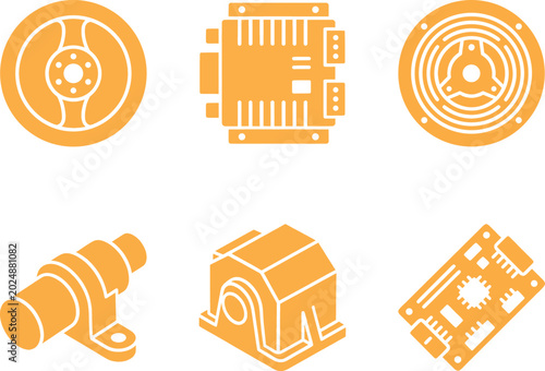 Spacecraft attitude control and wheel components icons