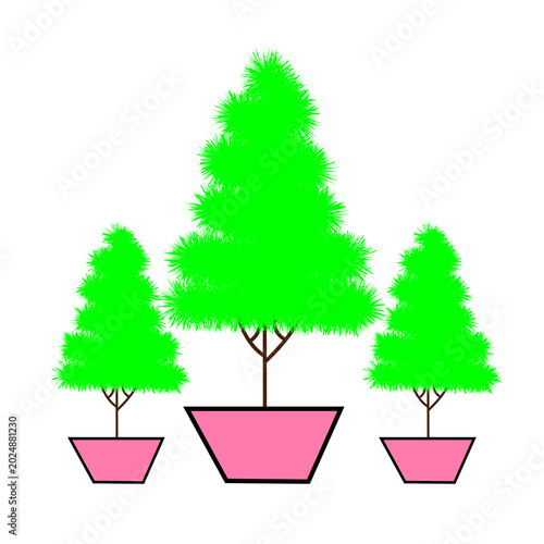 Christmas Tree Set with Gifts Isolated on White Background.
