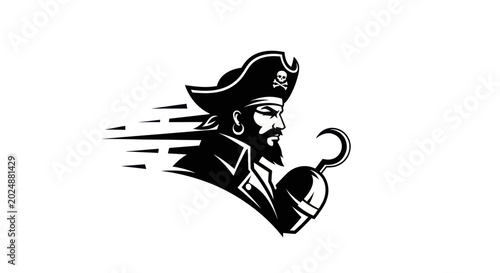 Schilderij op canvas Pirate silhouette with hook and hat