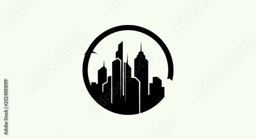 Schilderij op canvas Cityscape silhouette within circular frame