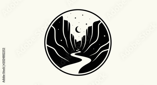 Canyon landscape illustration in circle