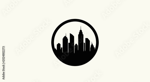 Foto Cityscape silhouette within circular frame