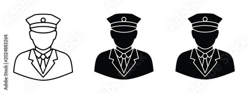 Fotografi Chauffeur Icon Set, Professional Driver Silhouette, Uniformed Man Vector Graphic