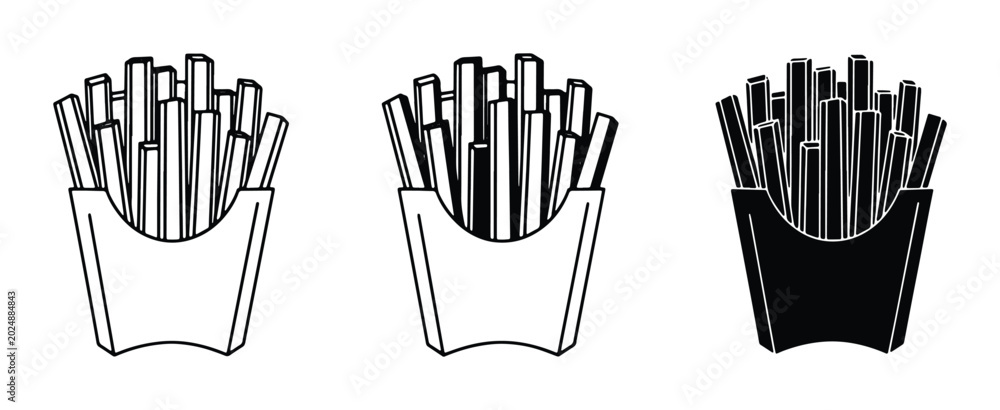 Fototapeta premium French Fries Vector Icons, Fast Food Snack Graphics, Potato Chips Set, Takeaway Food Illustrations