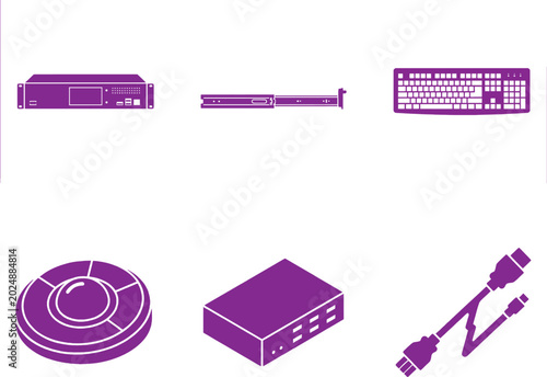 Kvm consoles and rack equipment icons featuring keyboard and switch