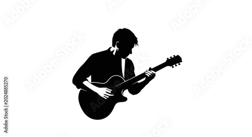 Guitar player silhouette on white background