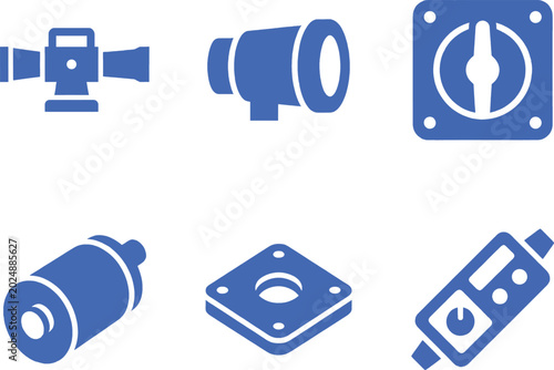 Water cannons icon set for firefighting with drone cannon and control hub