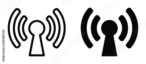 Tableau sur toile Wireless signal icons, broadcast wave symbols, transmission tower outlines, netw