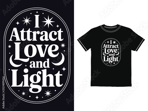 Spiritual quote with decorative celestial frame and stars for fashion apparel printing and clothing designs