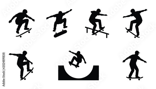 Tableau sur toile Skateboarder Silhouettes: Dynamic Action Poses, Extreme Sports Icons, Urban Life
