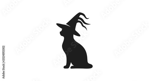 Foto Black cat silhouette with witch hat