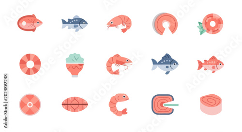 Set of fish and seafood icons