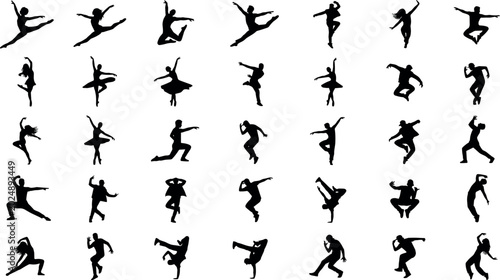 Bild auf Leinwand Dancer Silhouette Collection Set Featuring Ballet, Contemporary Dance, and Gymna