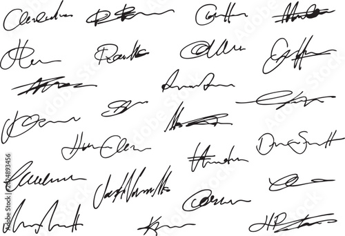 Tableau sur toile Collection of diverse handwritten signatures abstract cursive script for documen