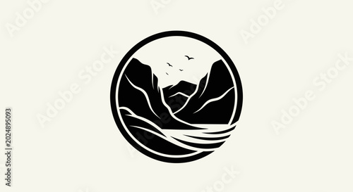 Mountain landscape in a circle illustration