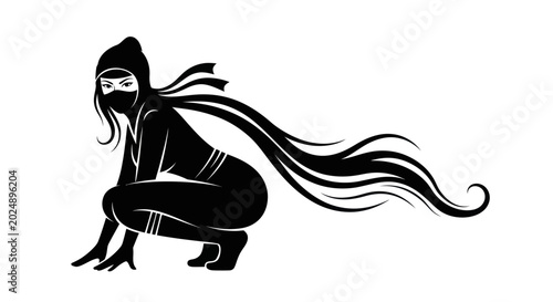 Bild auf Leinwand Ninja silhouette in crouching position