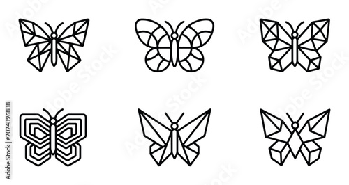 Bild auf Leinwand Geometric Butterfly Icons Set, Minimalist Insect Vector Graphics, Abstract Polyg