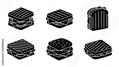Foto Toasted Sandwich Icons, Grilled Cheese Vector Set, Hot Food Illustrations, Isome