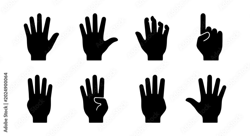 Obraz premium Hand Gestures Vector Icons: Counting, Pointing, Open Palm, Number Signs
