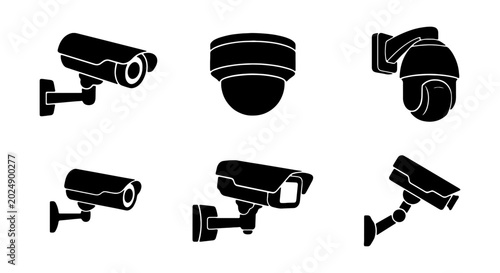 Foto Security Camera Icons, Surveillance Equipment Vector Set, CCTV Monitoring System