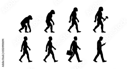 Foto Human Evolution Stages, From Ape to Modern Man, Silhouette Icons Set