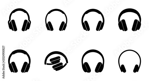 Konstfotografi Headphones Vector Icons Set: Audio Listening Devices, Music Gear, Sound Equipmen