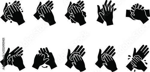 Obraz na plátne Hantavirus Step-by-step illustration of hand washing process hygiene clean hands