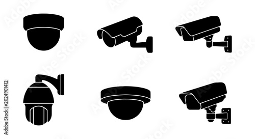 Bild auf Leinwand Security Camera Icons Set, Surveillance System Vector Graphics, CCTV Equipment C