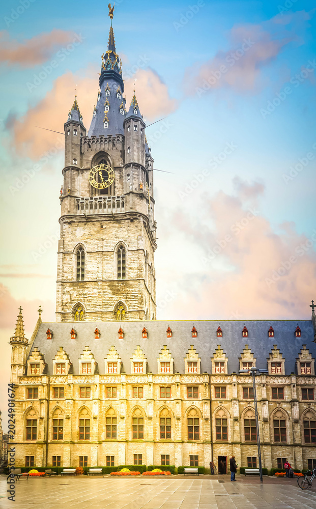 Obraz premium Medieval Belfort tower, symbol of Ghent, Belgium